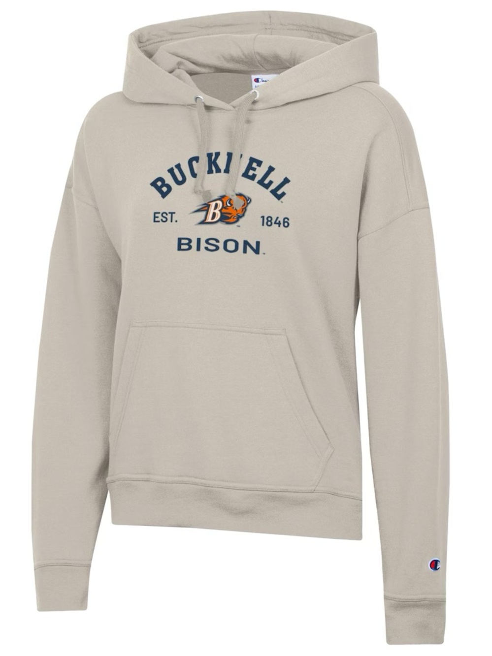 Women's Champion Oatmeal Bucknell Bison Powerblend Fleece Pullover Hoodie XL